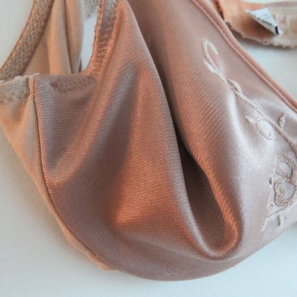 VINTAGE MINIMZER BY LILYETTE Satin Embroidered Bra in Nude Beige - Size 36B - Picture 7 of 15